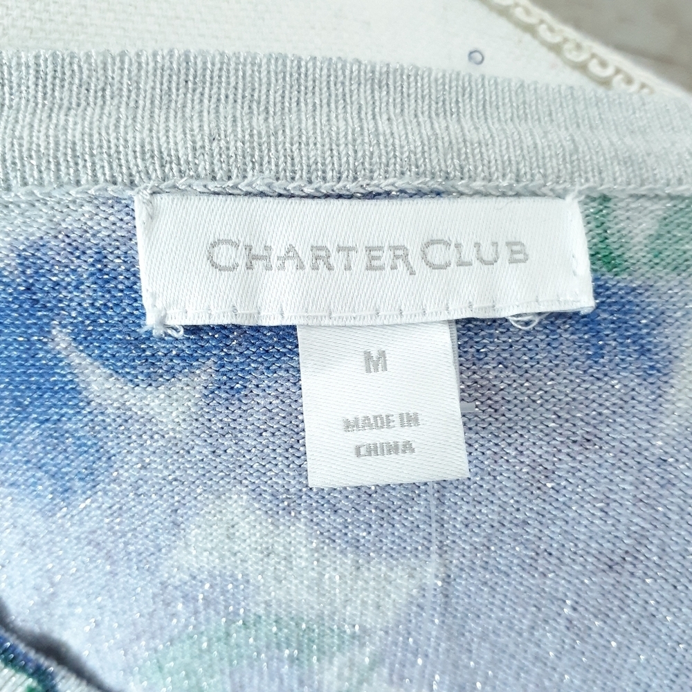 Charter Club Cardigan M Floral Silver Purple 585 - Picture 5 of 7